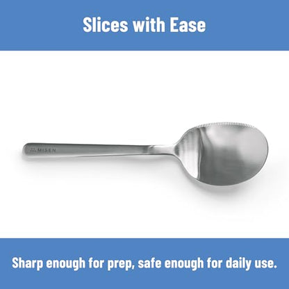Misen Serrated Chef Spoon – Stainless Steel Multipurpose Cooking Spoon with Cutting Edge for Slicing Avocados Scooping Casseroles Breaking Ground Meat and Serving at the Table - style: Serrated Spoon