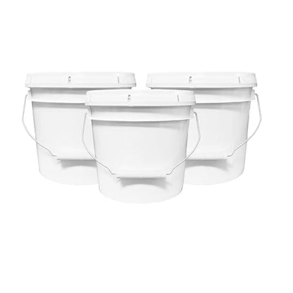 MKS Plastics 1-Gallon Bucket with Airtight Lid – Made in USA, Food Grade BPA Free Plastic, Heavy Duty Multi-Use, Metal Handle with Grip, Stackable Storage – White, 3 Pack - color: 1 Gallon - White, size: 3