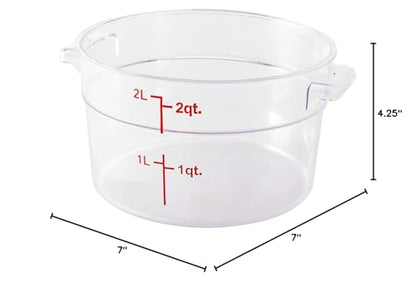 Restaurantware Met Lux 2 Quart Food Storage Container, 1 Round Commercial Storage Container - Lid Sold Separately, With Volume Markers, Clear Plastic Food Prep Bucket, Space-Saving Storage - size: 2 qt, style: 1 Count