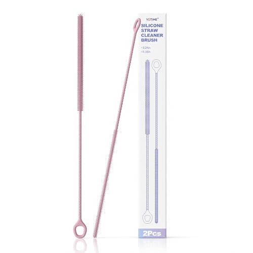 YOTIME Straw Cleaner Brush Extra Long 12.6 inch, 2Pcs Reusable Silicone Straw Brush for Sippy Cup, Water Bottle and Tubes, 6mm+9mm, Pink - color: Pink