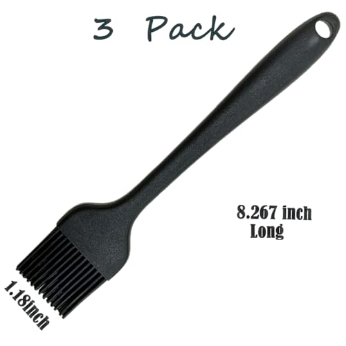 Pastry Brush For Baking,Silicone Basting Brush For Cooking,315°C Heat Resistant Food Brush for Oil & Sauce,Non-Shedding Kitchen Brushes for Butter Bread Meat Egg Wash Cake Baster(3pc Black)