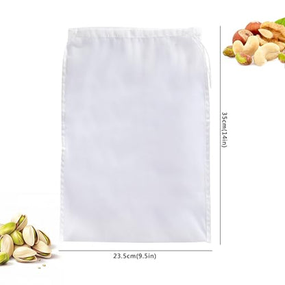 3 Pack Reusable Nut Milk Bag, Food-Grade Nylon Cheese Cloth Bag for Straining, Strong Fine Mesh Strainer Bags with Drawstring for Nut Milk, Cold Brew Coffee, Greek Yogurt, Tea and Juice, 9.5"x14"