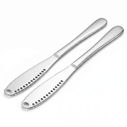 Saiveina 2 Pcs Stainless Steel Butter Knives | 3 in 1 Butter Knife Set, Butter Spreader, Curler and Grater, for Butter, Cheese, Dishwasher Safe, Rust-Resistant, Ergonomic