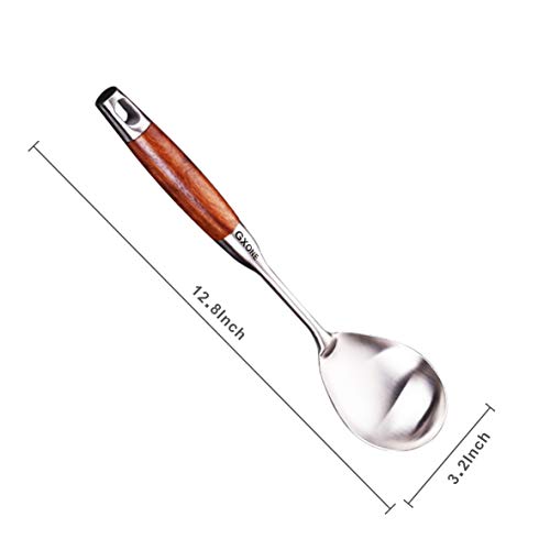 Large Serving Spoons,304 Stainless Steel Cooking Spoon with Heat Resistant Wooden Handle,Silver/12.4Inch - style: Cooking Spoon-wood handle