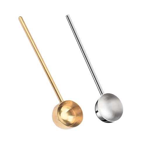 2 PCS Small Soup Ladle SUS304 Stainless Steel Metal Deep Spoon With Pour Spout for Serving Soups, Gravy and More（Gold + Silver）