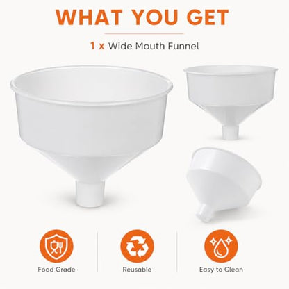 DOITOOL Large Plastic Funnel, 9.44 in Wide Mouth Kitchen Funnel, Large Food Grade Canning Funnels for Beer Oil Jam, Cooking Kitchen Accessories for Filling Bottles Bags