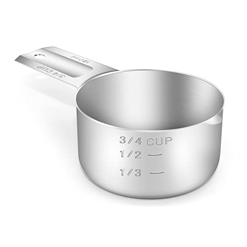 1PCS 3/4Cup (180ml, 6oz) Single Measuring Cup, Stainless Steel Measure Scoop, Metric and US Measurement, Dishwasher Safe - size: 3/4cup|180ml|6oz