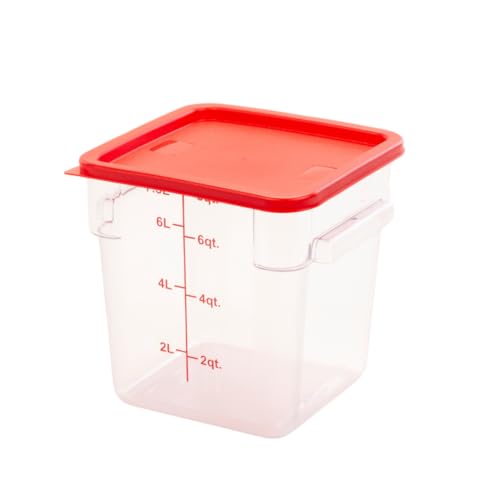 FSE Square Food Storage Container with Red Lid, 8 Quart, Polycarbonate, Reusable, Clear, NSF - style: 8 Qt. Container w/Lid