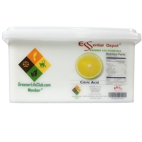 Essential Depot Citric Acid - 8 lbs - Anhydrous - Food Grade - Safety Sealed Wide Mouthed PP Container with Resealable Cap and Reattachable Handle