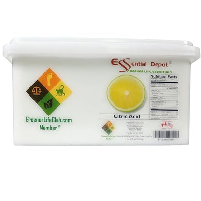 Essential Depot Citric Acid - 8 lbs - Anhydrous - Food Grade - Safety Sealed Wide Mouthed PP Container with Resealable Cap and Reattachable Handle