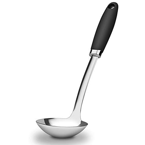 Stainless Steel Soup Ladle, 12 Inch Metal Ladle Spoon with Ergonomic Handle for Soup, Stew, Sauce, Chili, Gravy and Serving, Dishwasher Safe - color: B-Silver Ladle