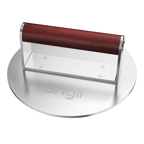 Brigii 8.5" Stainless Steel Smash Burger Press, Heavy Duty Burger Smasher for Crispy Smash Burgers, Round Grill Press for Griddle and Grill, Dishwasher Safe - size: 8.5"