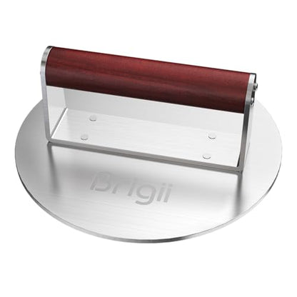 Brigii 8.5" Stainless Steel Smash Burger Press, Heavy Duty Burger Smasher for Crispy Smash Burgers, Round Grill Press for Griddle and Grill, Dishwasher Safe - size: 8.5"
