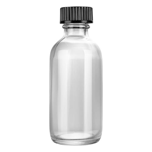 Restaurantware Vetri 2 Ounce Boston Glass Bottles, 48 Sample Bottles With Black Phenolic Caps - Dishwashable, Round, Clear Glass Bottle, For Potion, Juice, Ginger Shots, Whiskey, Liquids - color: Clear, size: 2 oz