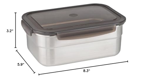STENCOC Stainless Steel BPA Free Rectangular Leakproof Airtight Kimchi/Pickle/Salad/Fruit/Food Storage Container Saver (1.7L / 57.5oz / 8.3") Half-Transparent Lid Stackable