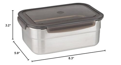 STENCOC Stainless Steel BPA Free Rectangular Leakproof Airtight Kimchi/Pickle/Salad/Fruit/Food Storage Container Saver (1.7L / 57.5oz / 8.3") Half-Transparent Lid Stackable