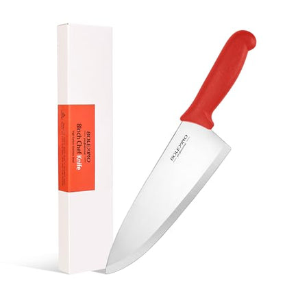 8 inch Japanese High Carbon Stainless Steel Chef Knife, Professional Extra Sharp Wide Cook Knife with Non-slip Ergonomic Handle, for Kitchen Home Restaurant - color: Red