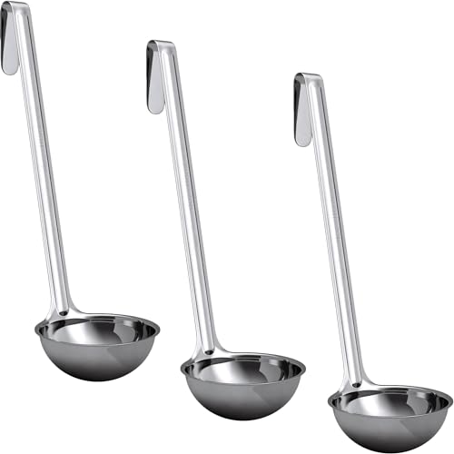 Super Sturdy, Ergonomic 4 Oz. Soup Ladle 3 Pk. Stainless Steel Ladles with Long Handles. Best Kitchen Accessories for Stirring, Portioning and Serving Soups, Chili and Stew in Restaurants and at Home - size: 4oz-3pk