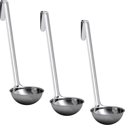 Super Sturdy, Ergonomic 4 Oz. Soup Ladle 3 Pk. Stainless Steel Ladles with Long Handles. Best Kitchen Accessories for Stirring, Portioning and Serving Soups, Chili and Stew in Restaurants and at Home - size: 4oz-3pk