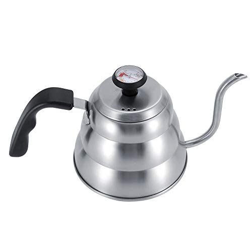 Stainless Steel Coffee Kettle with Gooseneck Spout Built in Thermometer Accuracy Pouring for Perfect Brew(1L-Silver) - size: 1L