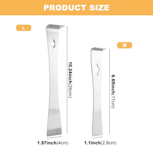 2Pcs Stainless Steel Pry Bar Scraper Set, 7-1/4" & 9-1/4" Flat Pry Bar Small Trim Puller,Silver Beekeeping Hive Scraper, Baseboard Removal Tool, Bee Hive Hand Tool, 2 Sizes