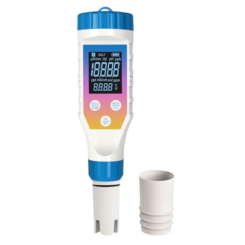 Hydrogen Water Tester Meter for Hydrogen Water Bottle, 7-in-1 H2 TMEP EC TDS Salt pH ORP Meter, TDS Meter Digital Water Tester for Drinking Water, Filtered Water, pH Tester for Juice, Coffee