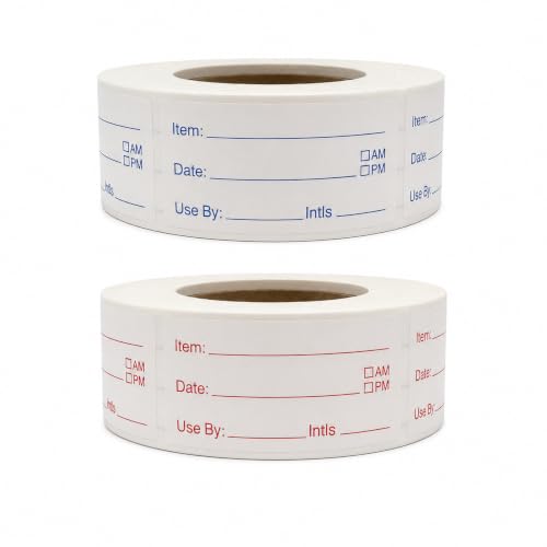 1 x 2 Inch Removable Food Labels, Date Label Stickers for Kitchen, 2 Rolls 1000 Pieces Freezer Labels for Food Containers, Waterproof, Oil-Proof, Tear Resistant, No Residue