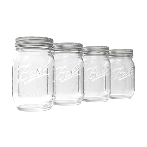 Ball Regular Mouth Pint 16oz. Glass Mason Jar with Lids and Bands, 4 Count - size: 16oz (4-Pack)