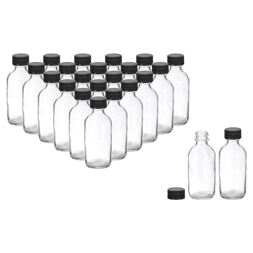 PATIKIL 2oz(60ml) Glass Sample Bottles, 24Pcs Round Bottle Dispensing Bottles with Black Poly Cone Cap for Reagent Liquids, Juice, Perfume Hot Sauce Ginger Shots, Transparent - color: Clear,Black, size: 2 oz