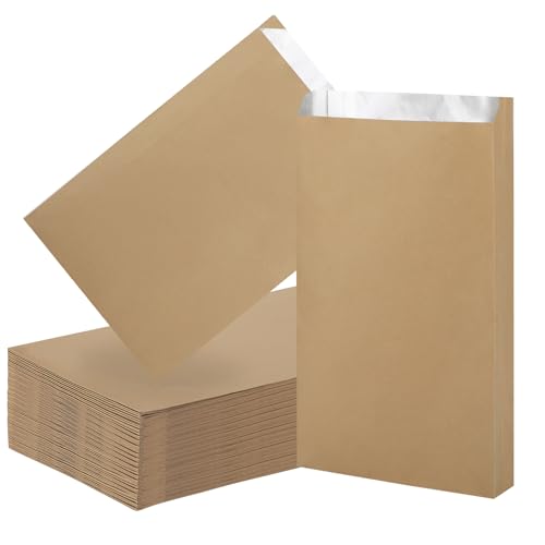 EUSOAR Hamburger Wrappers, 100pcs 6.2"x11.8"x1.6" Kraft Foil Sandwich Bags, Hot Dog Bags, Disposable Food Storage for Hot Food, Bakery Cookies, Treats, Snack, BBQ Take-out - color: Kraft Brown, size: 6.2x11.8x1.6 Inch