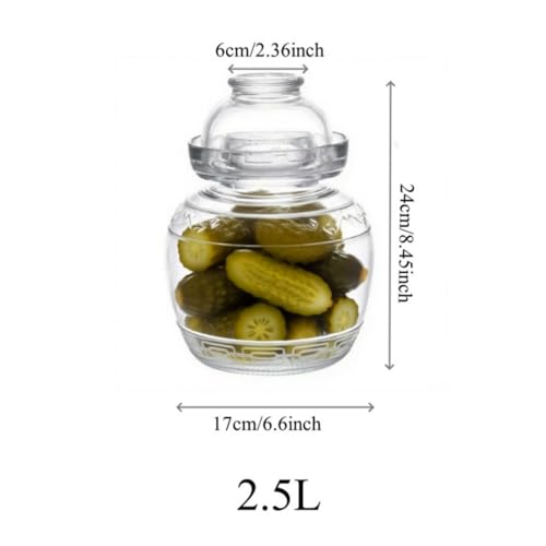 Fermentation Jar, 2.5L Pickle Jar with Water Seal Glass Lid | Food Grade, Clear Glass, Fermentation Kit Fermenter Starter for Making Pickles, Kimchi, Sauerkraut, Kombucha - size: 2.5 l Water Seal