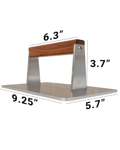 Stainless Steel Bacon Press - 3.2 LB Heavy Cooking Weight, Ideal for Flat Top Grill - Griddle Accessories for Searing Smash Burger, Steak, Sandwich - 9.25 x 5.7 Inches, Flat Bottom, Rectangle - size: 9.25"x5.7"