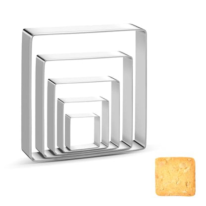Square Cookie Cutter Sandwich Cutters for Lunchbox Fruit Cutters Vegetable Cutters for Baking DIY X‘mas Birthday Party Decor, Pack of 5 - style: Square