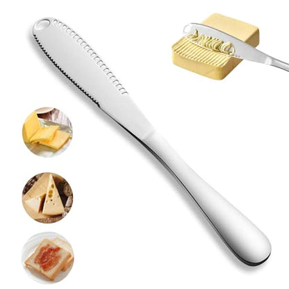 Butter Knife Spreaders,Durable 8.7" Butter Knife,Stainless Steel Butter Knives Curler, butter knife with holes in blade, Butter Grater,3 in 1 for Cutting and Spreading Butter Cheese Jam
