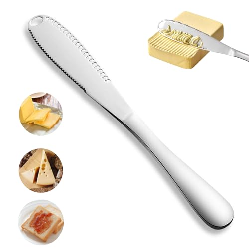 Butter Knife Spreaders,Durable 8.7" Butter Knife,Stainless Steel Butter Knives Curler, butter knife with holes in blade, Butter Grater,3 in 1 for Cutting and Spreading Butter Cheese Jam