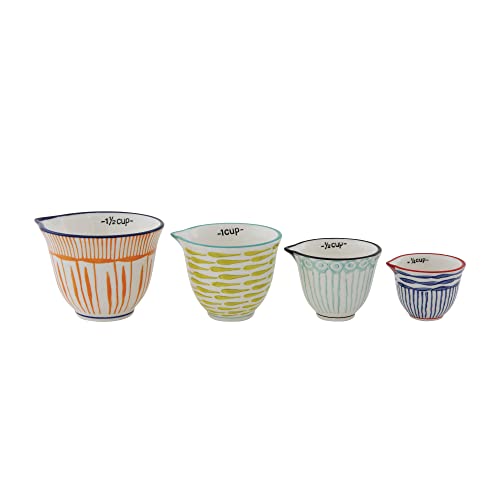 Creative Co-Op Hand Stamped Striped Stoneware Measuring Cups (Set of 4 Sizes/Designs)