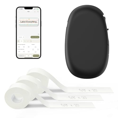SUPVAN E10 Bluetooth Label Maker Machine with 3 Tapes, Continuous Waterproof Label, Versatile App with 35 Fonts and 1k+ Icons, Inkless Labeler for Home, Kitchen, School, Office Organization, Black - color: Black
