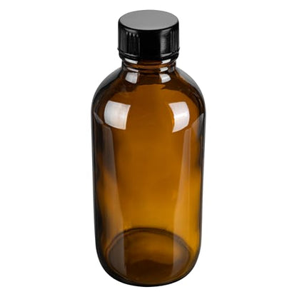 Restaurantware Vetri 4 Ounce Boston Glass Bottles, 24 Sample Bottles With Black Phenolic Caps - Dishwashable, Round, Amber Glass Bottle, For Potion, Juice, Ginger Shots, Whiskey, Liquids - color: Amber, size: 4 oz