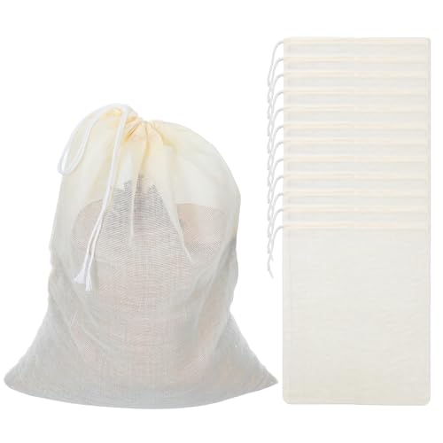 12 Packs Reusable Soup Bags, 10 x 8 Inch Spice Bags for Cooking, Spice Strainer Pouches Tea Filter Bag Cheesecloth Pouches for Straining Reusable Natural Cotton Sachet Bag for Tea, Broth, Stock