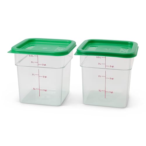 Cambro Food Storage Container with Lid (2 Pack) - Classic Series Square with Green Lid - 4 QT (Quart) - Commercial Grade for Food Prep (Clear) - size: 4 QT + Lid