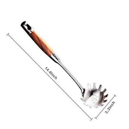 Spaghetti Spoon,304 Stainless Steel Pasta Spoon with Heat Resistant Wooden Handle,Silver/14.2Inch - style: Pasta Spoon-wood handle