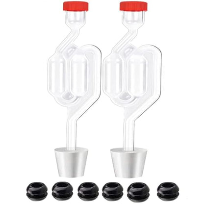 Zazolyne Airlock 2 Pack Transparent Brewing Airlocks Fermenting Twin Bubble Airlock with 2pcs # Stoppers 6pcs Grommets - size: 2pcs Ailock+2pcs Stoppers+6pcs grommets