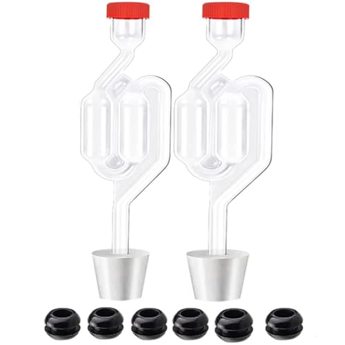 Zazolyne Airlock 2 Pack Transparent Brewing Airlocks Fermenting Twin Bubble Airlock with 2pcs # Stoppers 6pcs Grommets - size: 2pcs Ailock+2pcs Stoppers+6pcs grommets
