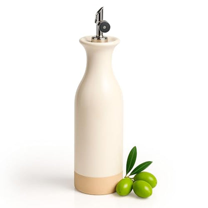 TOMO Ceramic Olive Oil Dispenser Bottle 22oz, Wide Mouth Easy Fill Design, Spill-Free Spout, Large Capacity