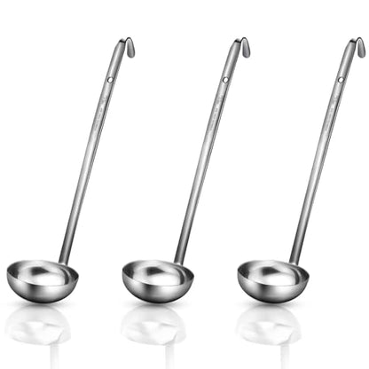 meekoo Stainless Steel Ladle Soup Handle Ladle with Pouring Rim for Kitchen Cooking Soup Sauce - size: 10 oz