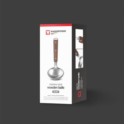 WAGENSTEIGER 7.87" x 3.94" Short Ladle with Wooden Handle & Spout, SUS304 Stainless Steel Head, Ergonomic & Durable Design, Ideal for Serving Soup, Stews & Sauces, Comfortable Grip