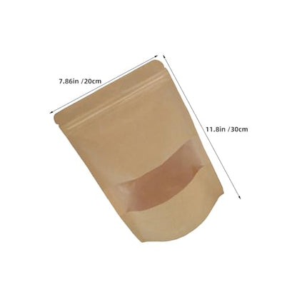 Kraft Paper Stand-up Bags with Window Snack and Cheese Storage Pouches 50pcs Resealable Multipurpose Kraft Food Packaging Bags for Travel and Organizing