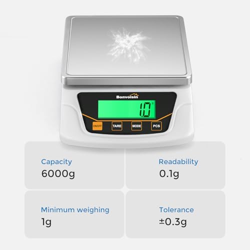 Bonvoisin Digital Scale 0.1 Gram Accuracy Precision Lab Scale 6000g Scientific Digital Balance for Laboratory, Jewelry Weighing
