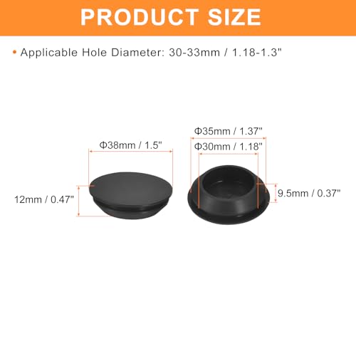 uxcell 8Pcs Silicone Plugs, Rubber Round Snap in Locking Hole Plugs for 30-33mm Hole, Hole Stoppers Waterproof Hole Plug for Metal Tube, Furniture End Caps Inserts, Black - size: 30-33mm
