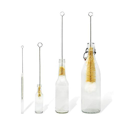 Bambaw Bottle Cleaner Brush Set | 4 Cleaning Brushes | Bottle Brush Cleaner Set | Water Bottle Brush | Bottle Scrubber | Small & Long Bottle Brush for Glass - Soft Cotton Tip to Prevent Scratches